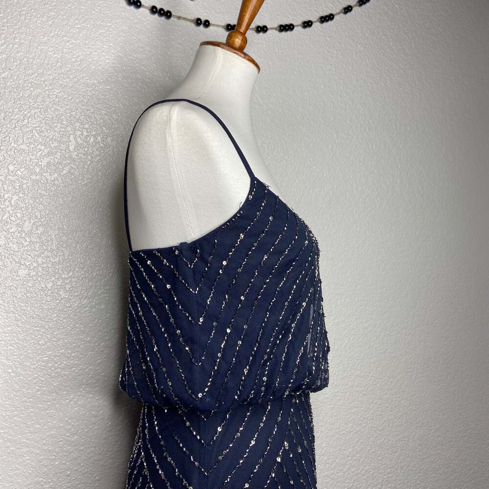 Adrianna Papell Navy Sequin Tank Evening Gown - Picture 8 of 11
